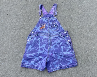 vintage Tigger Shortalls sz XL purple/acid washed 90s romper Disney Pooh upcycled 1/1 denim bib overalls shorts