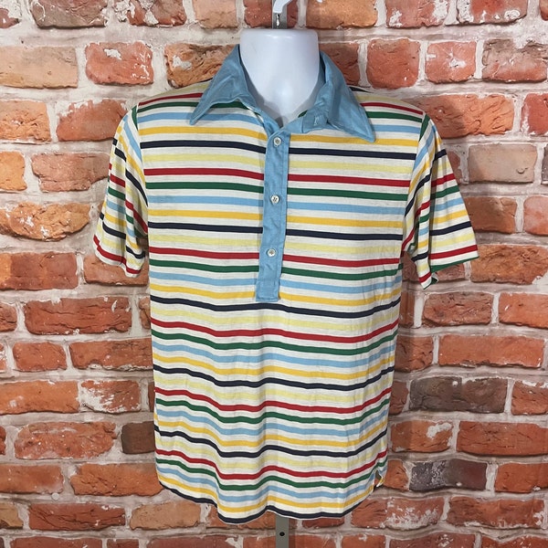 paper thin 80s rainbow stripe Izod polo shirt - sz M - emo grunge indie