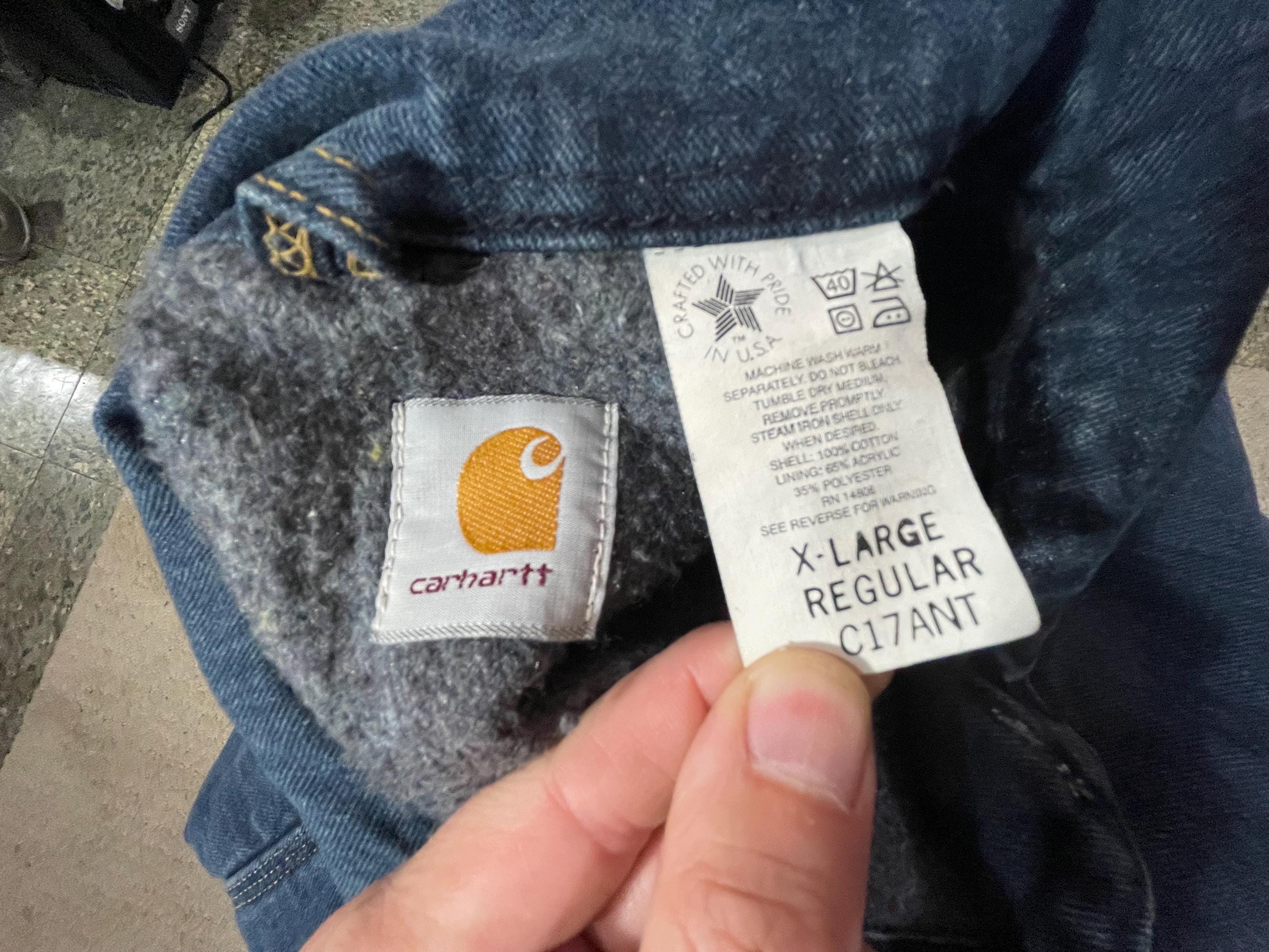 Vintage Carhartt C17 ANT Denim Blanket Lined Chore Coat Sz XL Barn