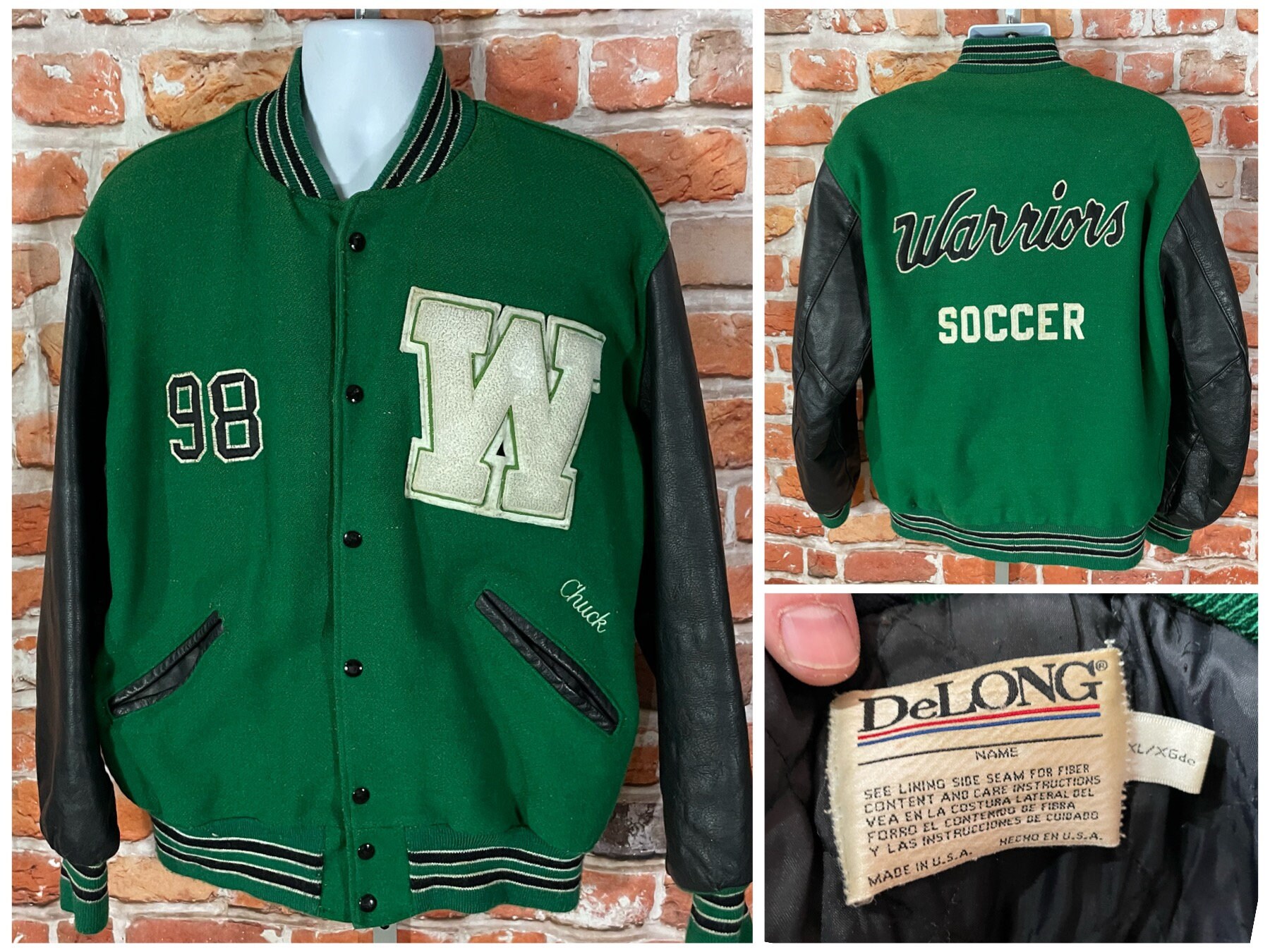 Vintage Warriors Soccer Varsity Bomber Letterman Jacket - Sz