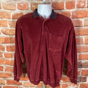 vintage 80s Velour long sleeve polo shirt - sz M - emo grunge indie