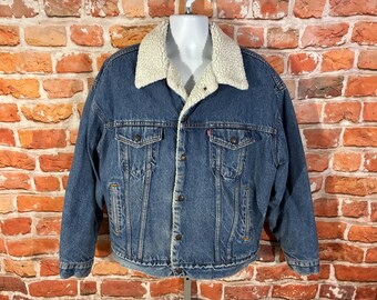 vintage 90s Levis sherpa lined jean jacket sz XL trucker