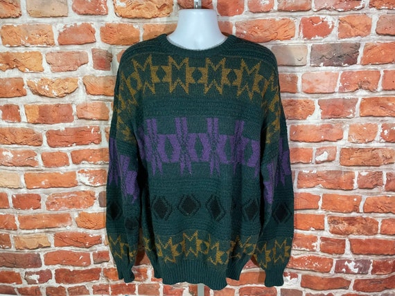 vintage 90s funky geometric grunge sweater - sz X… - image 1