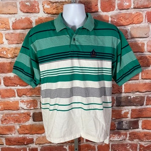 vintage 90s Izod green striped polo shirt - sz L - nerd grunge emo indie