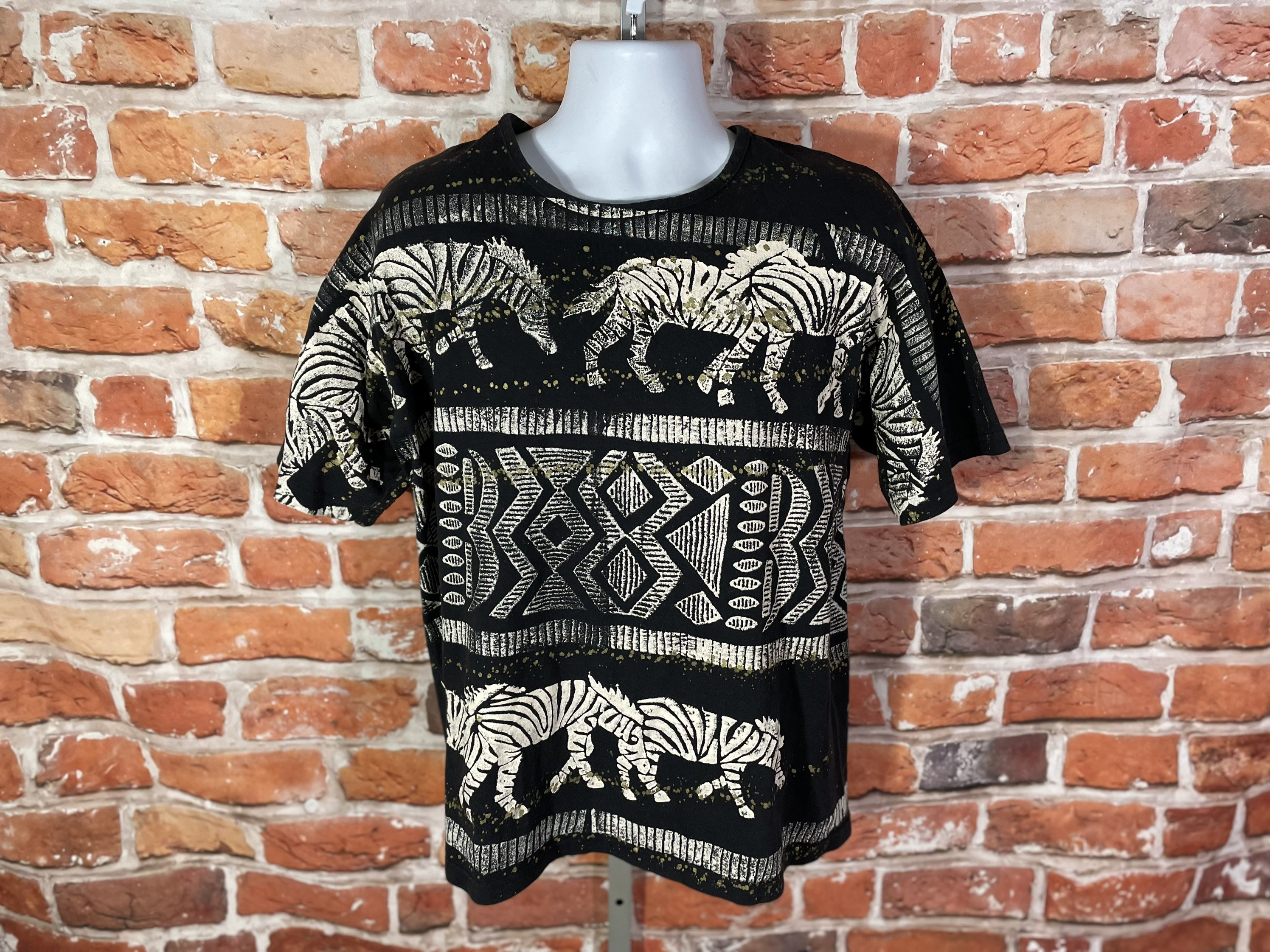 Vintage 80s 90s All Over Print Zebra Tribal Shirt - Fits XL