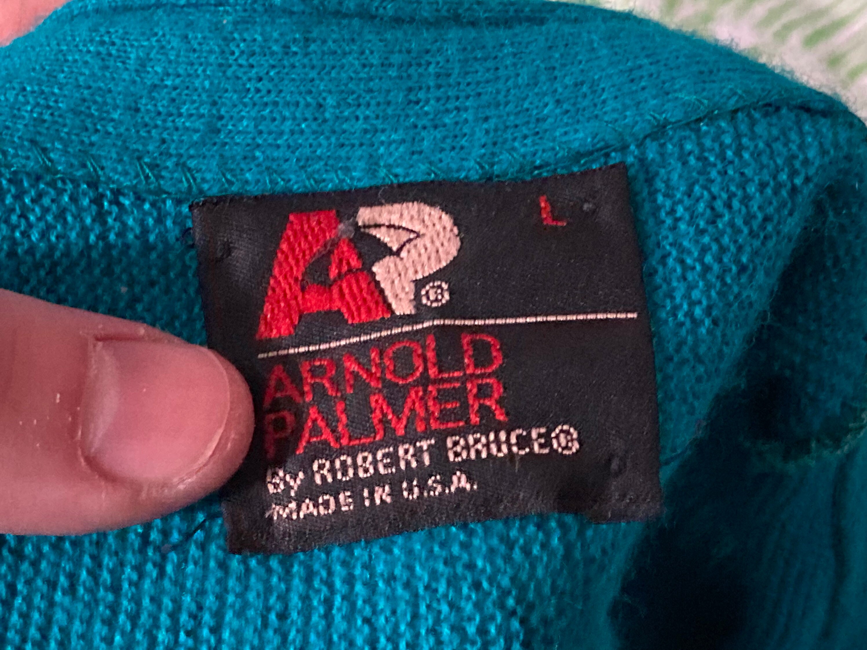 Vintage 70s 80s Teal/aqua Green Arnold Palmer Cardigan