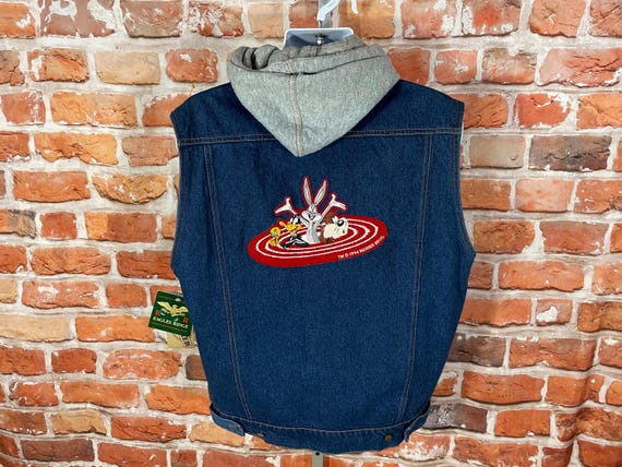 Vintage 90s Looney Tunes Denim Vest: Bugs Bunny, Taz - Deadstock