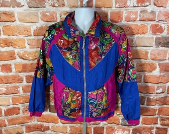 vintage 90s funky wild windbreaker jacket - sz L - emo indie grunge grandma