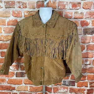 vintage Starling suede leather fringe jacket sz M country cowboy western 80s finge