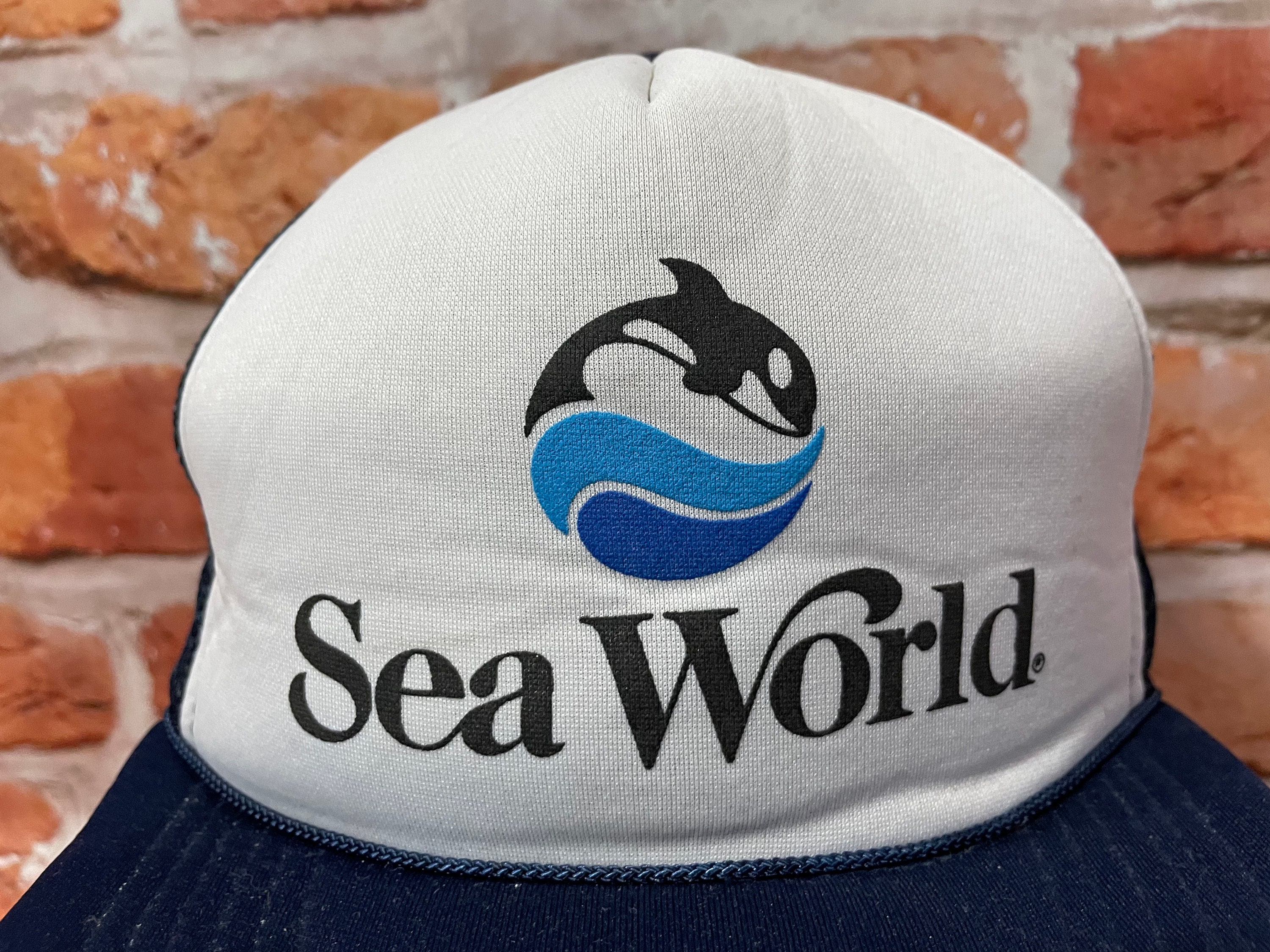 Casquette Vintage Sea World - Style Capitaine Années 80 - Snapback Bleu & Or - Occasion Très Bon État