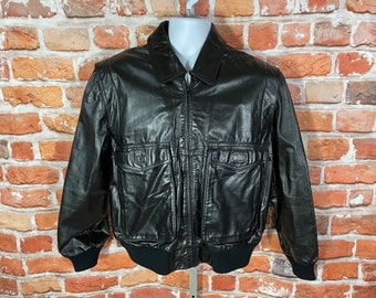 Vintage 70s Leather Jacket Light Brown Fur Lining Bomber
