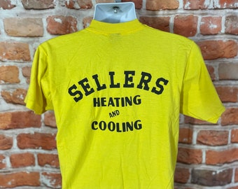 vintage 80s Sellers Heating And Cooling shirt - fits M - Screen Stars grunge emo yellow tee