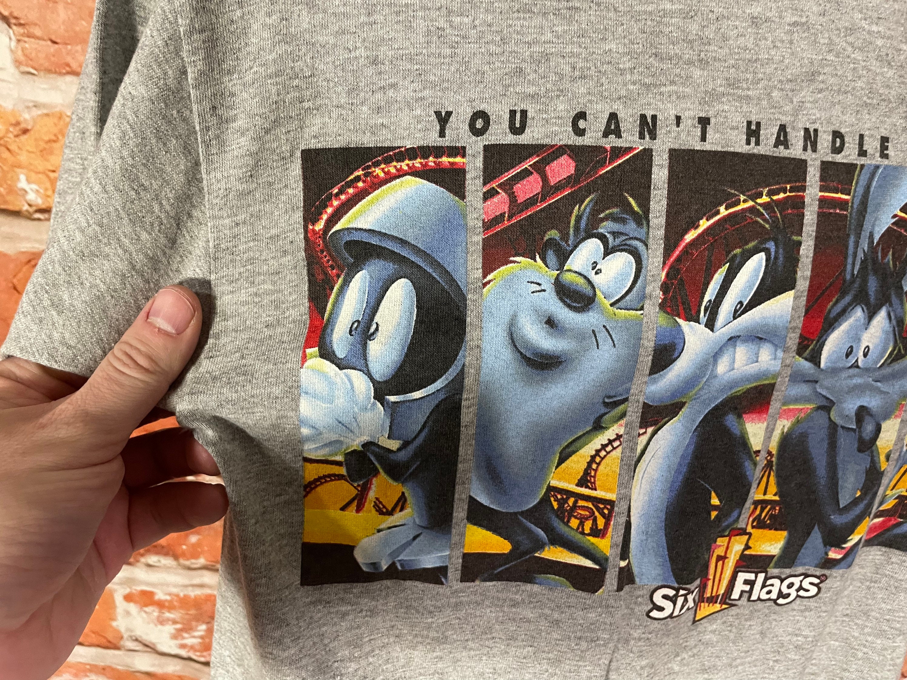 マ*オ様 99年 USA製 Six Flags ルーニーテューンズ Tシャツ 黒 Vintage Looney Tunes Six Flags Shirt - Sz M - Bugs Bunny Taz