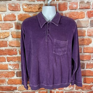 vintage 80s purple velour longsleeve polo shirt - sz L - grunge emo indie