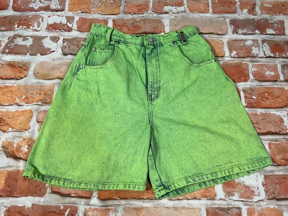 ヴィンテージ サッソン デニム マム ショーツ：ネオングリーン