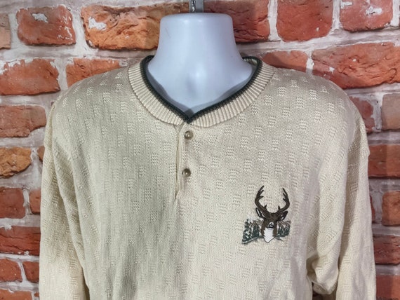 vintage 90s Fieldmaster deer henley collar grandp… - image 4
