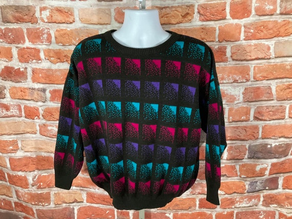 Cute Vintage 80s Neon Geometric Sweater 