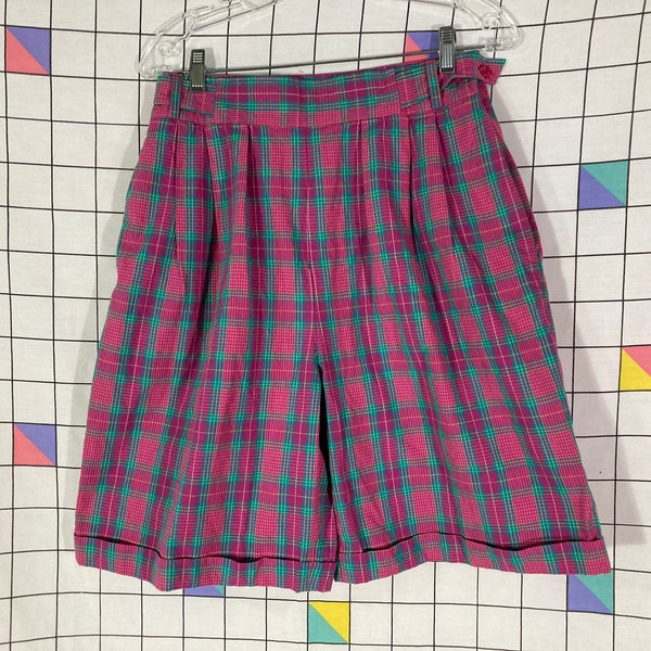 vintage 80s American Eagle high waist wide leg pink plaid mom shorts - sz 14 - indie emo grunge hipster