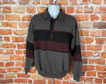 vintage 80s long sleeve Palmland striped banded polo shirt - sz L - grandpa grunge emo indie