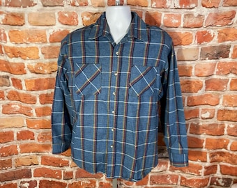 Vintage St John's Bay Flannel: Shirt Big Mac Blue White Plaid