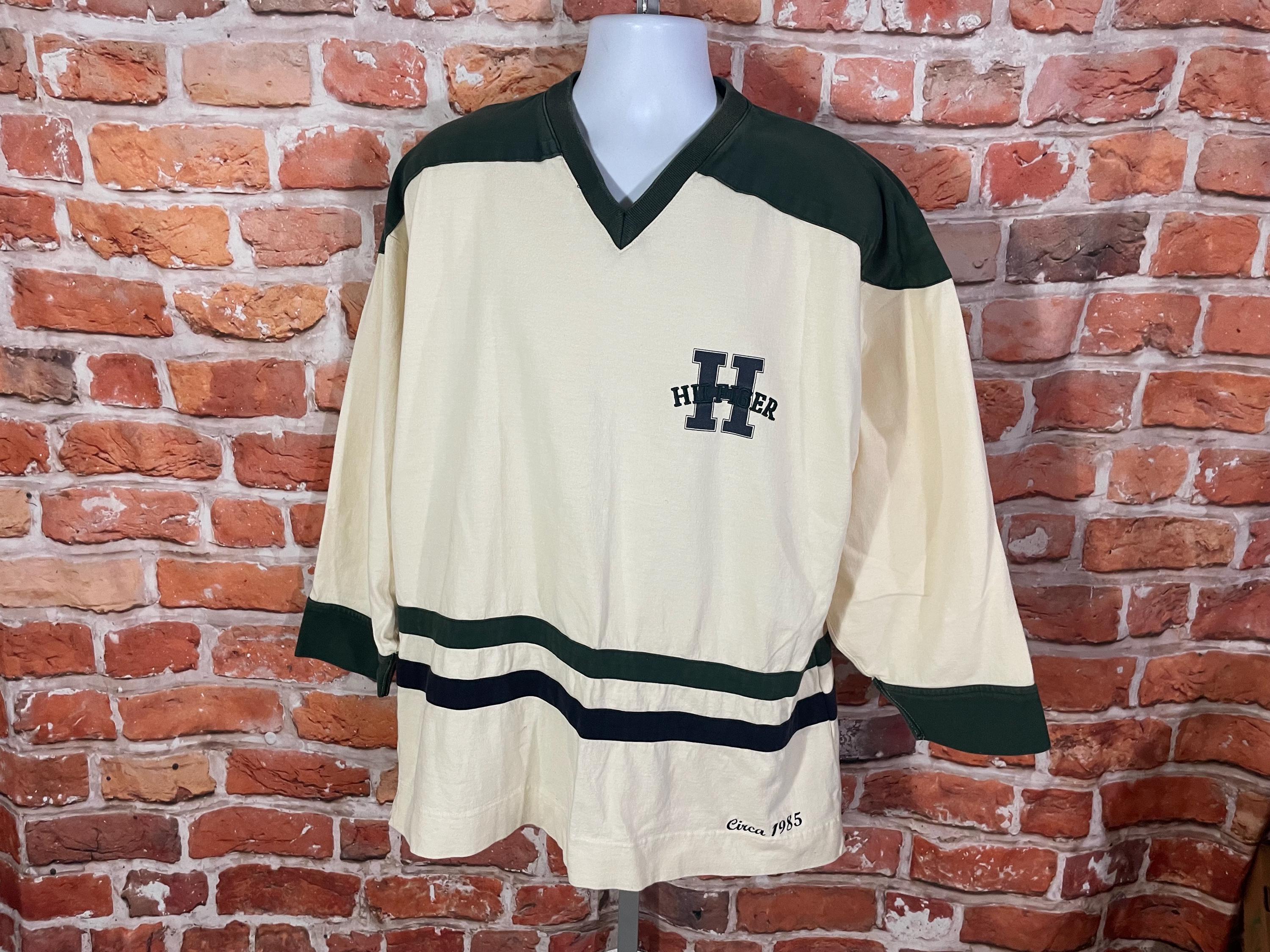Vintage Tommy Hilfiger 90s Hockey Jersey Shirt Sz L Varsity 