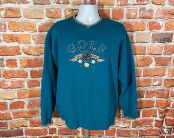 Sudadera de golf turquesa vintage de los años 90 (talla L/XL) - papá, abuelo, grunge