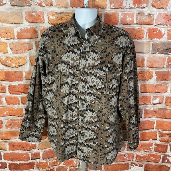 vintage Diamondback snake camo button down shirt - sz L - 70s 80s