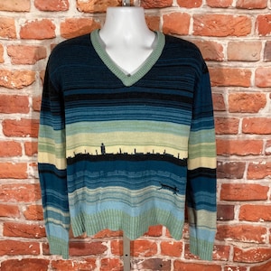 vintage 80s Marco artwear sweater w river/city scene - sz XL - emo indie grunge