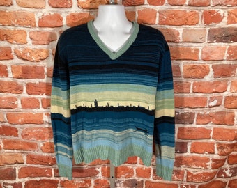 vintage 80s Marco artwear sweater w river/city scene - sz XL - emo indie grunge