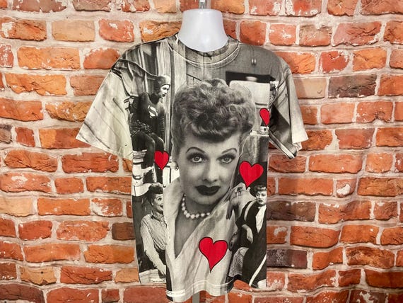 Vintage I Love Lucy All Over Print 90s Shirt Sz L Aop Graphic Tee