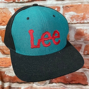 vintage 90s Lee colorblock snapback hat - denim jeans grunge promo cap