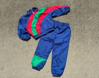 vintage Boys 2 Pc striped Windbreaker suit sz M 5-6 jacket pants