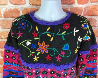 Insane 80s 90s All Over Textured Funky Knit Textured Flowers