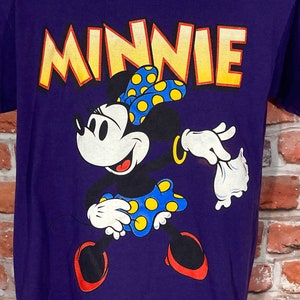 vintage 90s Minnie Mouse big print purple shirt - sz L - Mickey Unlimited Velva Sheen tee