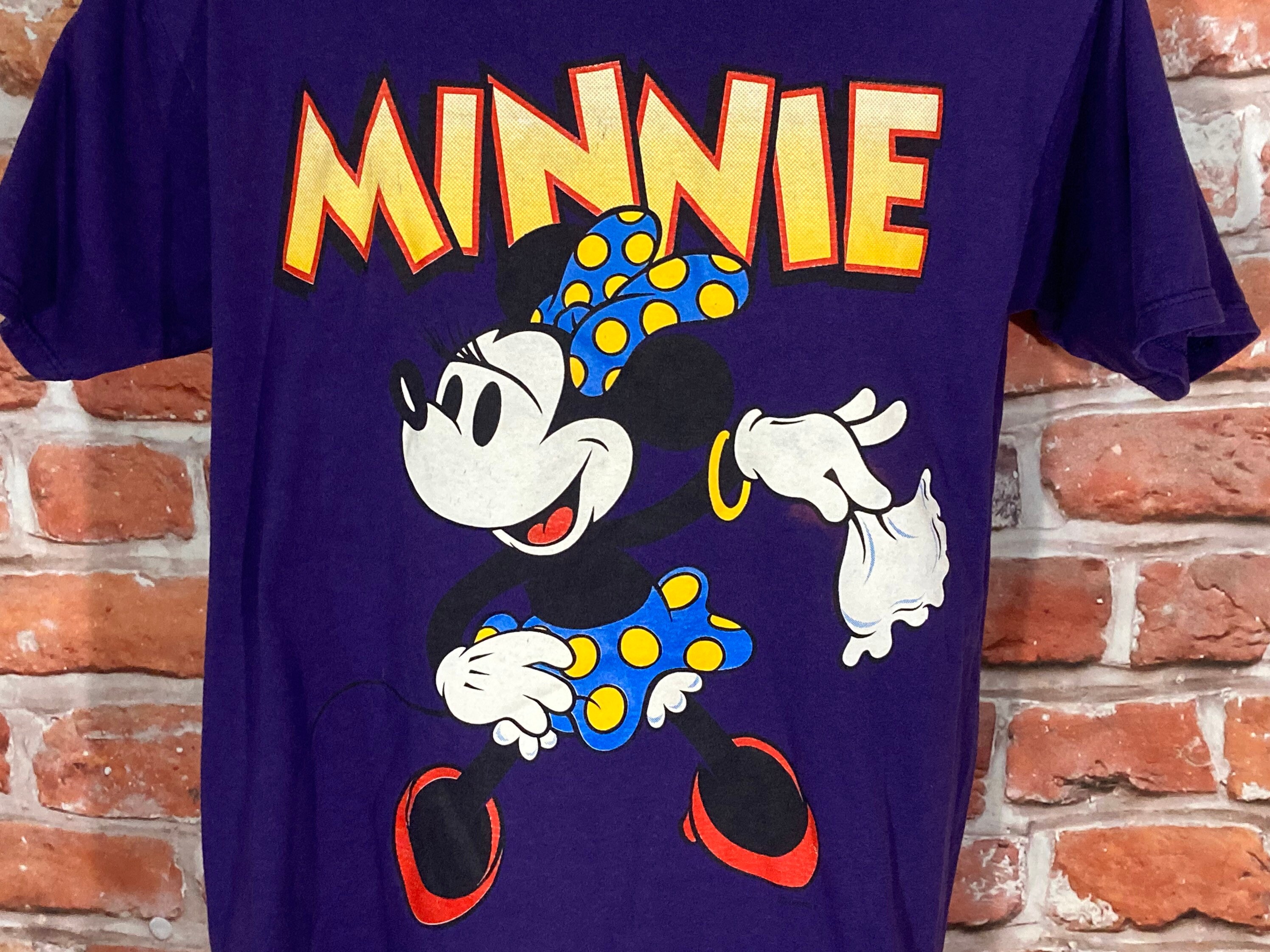 Vintage 90s Minnie Mouse Big Print Purple Shirt - Sz L - Mickey