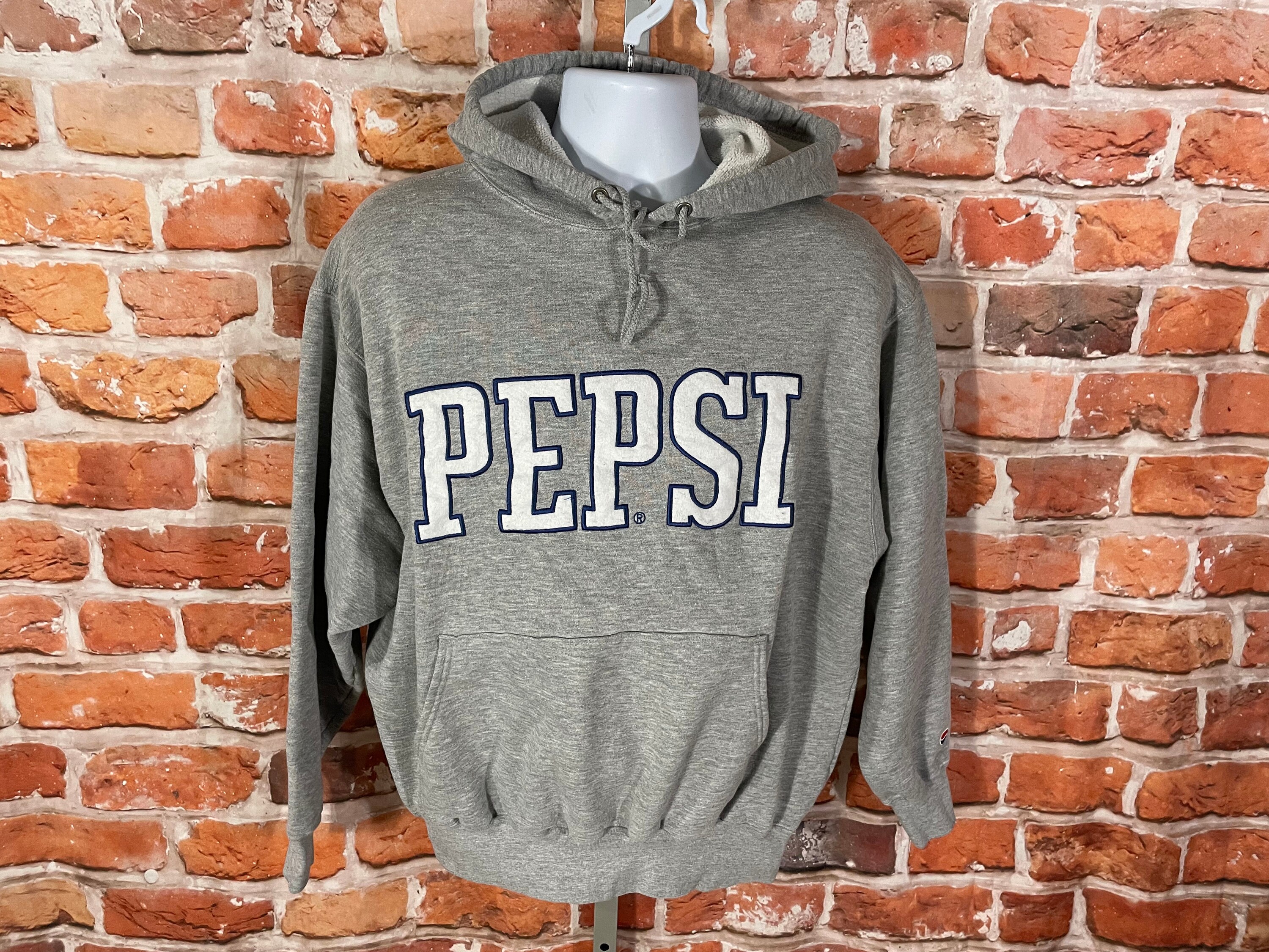 Vintage Pepsi Spellout Hoodie Sz L 90s Textured Fuzzy Letters Hooded Sweatshirt Etsy