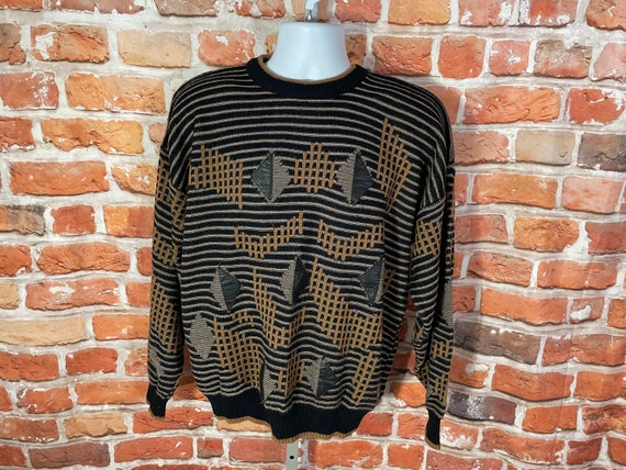 vintage 90s Alan Stuart sweater w leather patches… - image 1