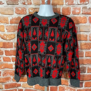 vintage 80s Campus funky geometric abstract sweater - sz M - cosby grunge emo grandpa