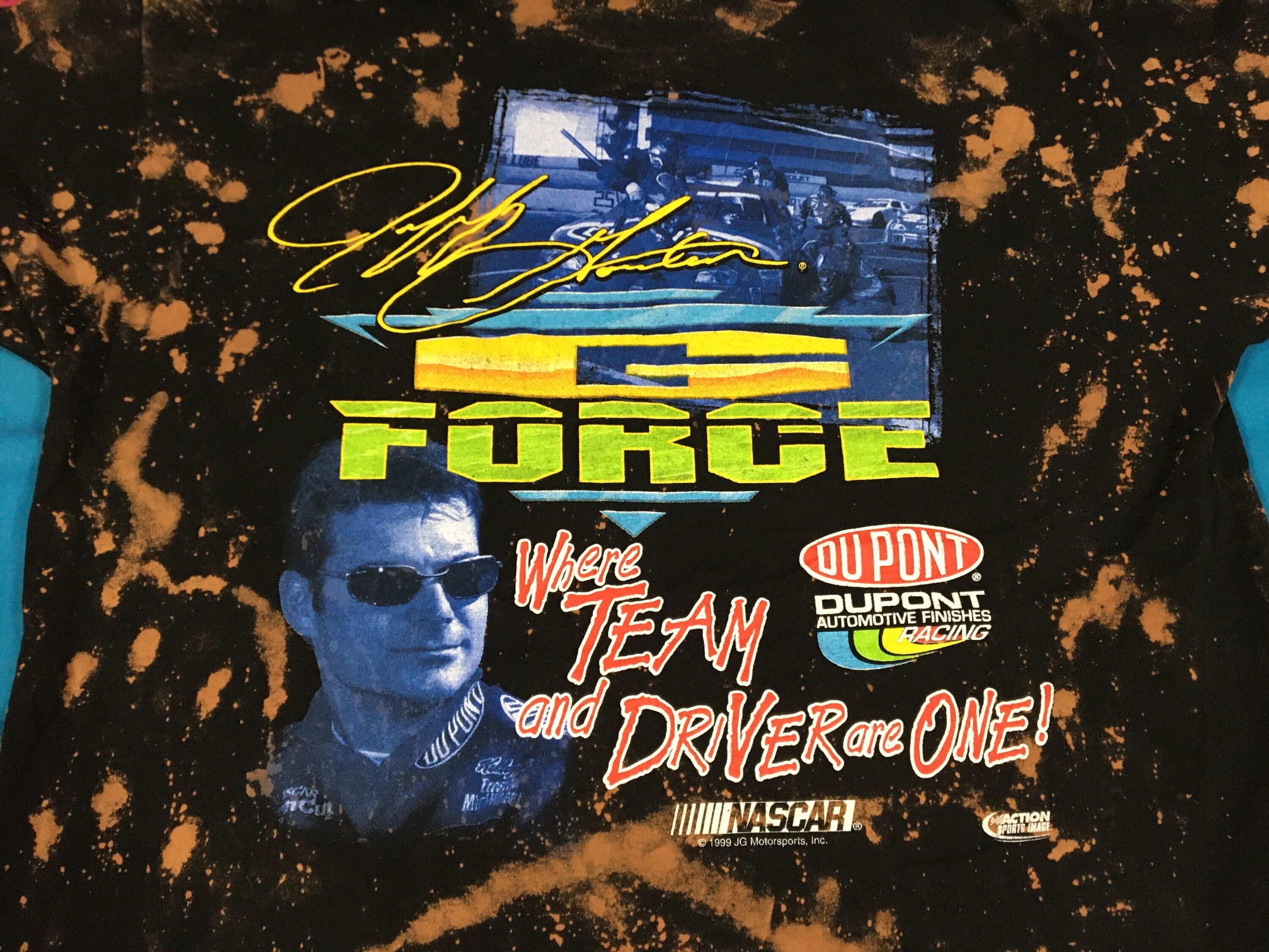 Vintage 90s Jeff Gordon Bleach Splatter Tee - NASCAR G Force Shirt