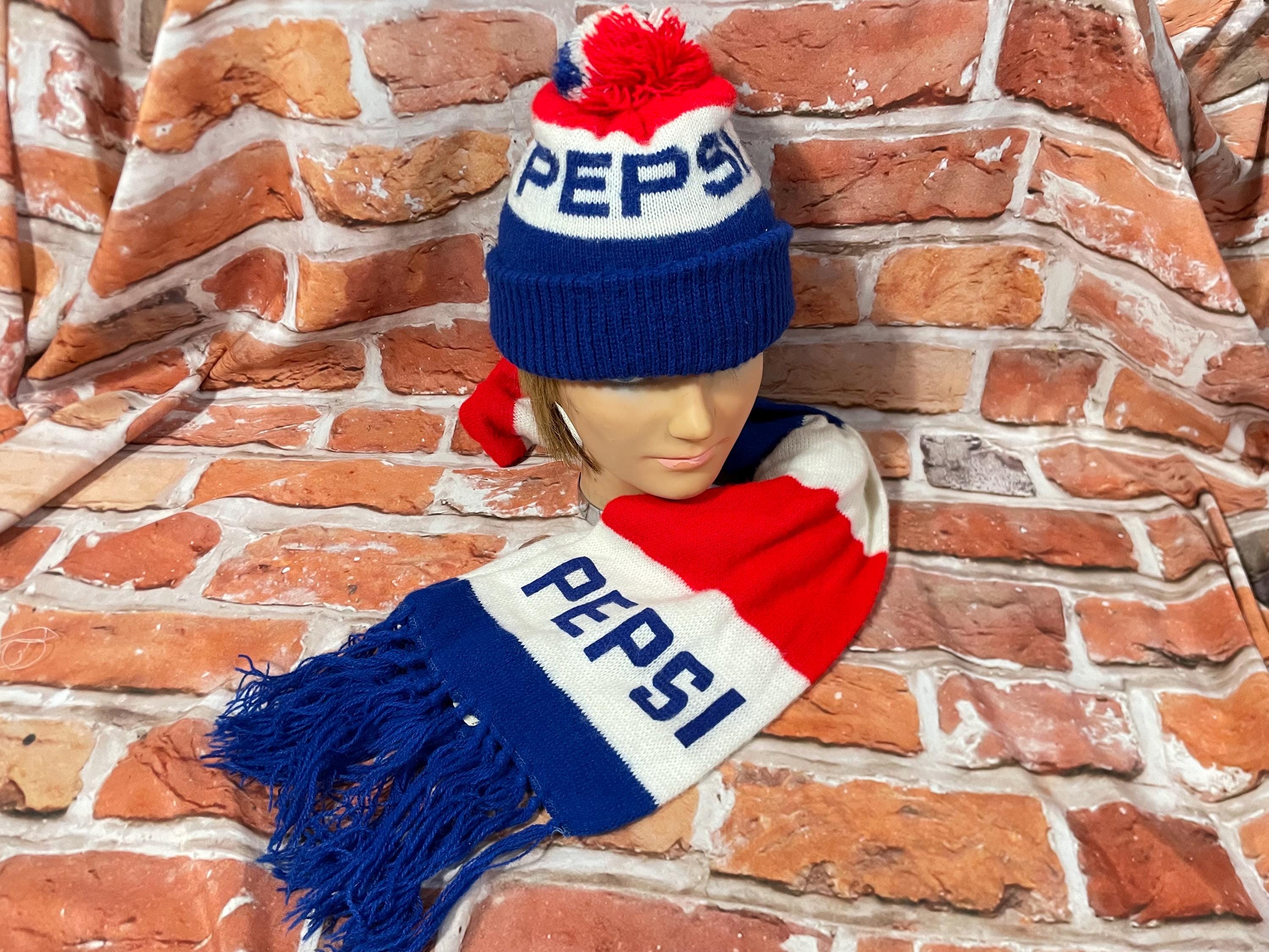 Vintage 80s Pepsi Cuffed Pom Beanie Hat and Striped Scarf Set - Etsy