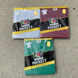 Lot of 3 vintage 90s NOS Fruit Of The Loom Pocket T shirts - sz 3XL - Golden Blend 50/50 grunge deadstock