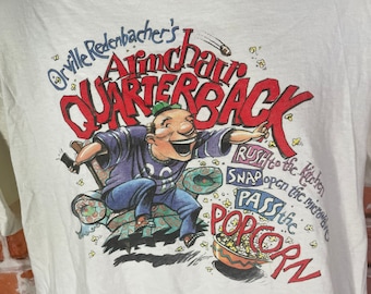 vintage 90s Orville Redenbacher's Armchair Quarterback shirt - sz XL single stitch - popcorn snack promo tee grunge