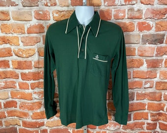 vintage 70s green Grand Slam Penguin longsleeve polo - sz M - big dart collar munsingwear emo mod grunge