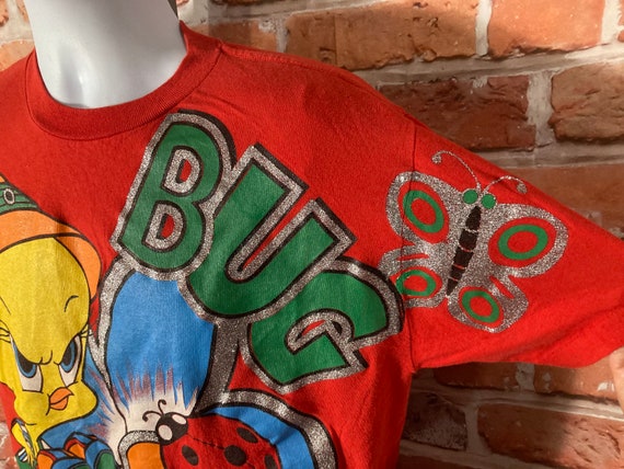 Vintage 90s Tweety Bird Bug off All Over Glitter Print Shirt