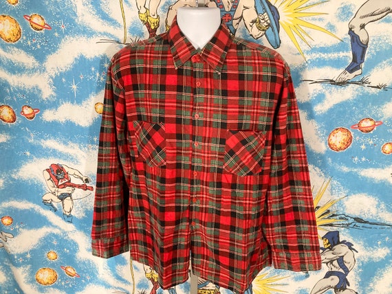 vintage 80s Dickies plaid flannel shirt - sz L - … - image 2