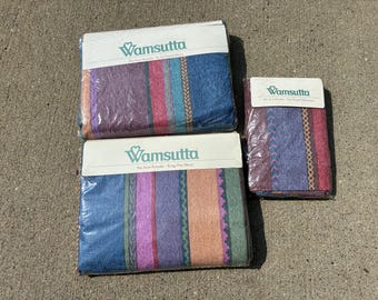 vintage 90s Wamsutta Persian Stripe KING SIZE sheet set Fitted Flat Pillowcase NOS southwestern