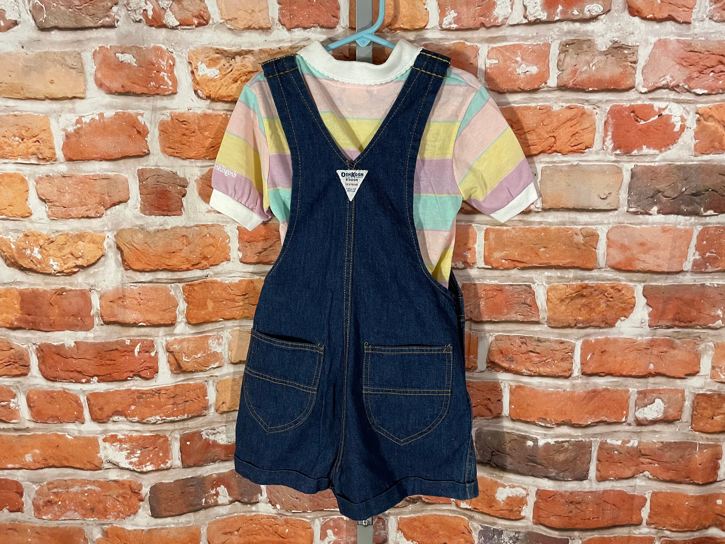 Vintage Oshkosh Bgosh Romper Bib Shortalls and Polo Shirt Set - Sz