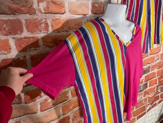 vintage 80s 90s colorful striped boxy shirt and s… - image 3