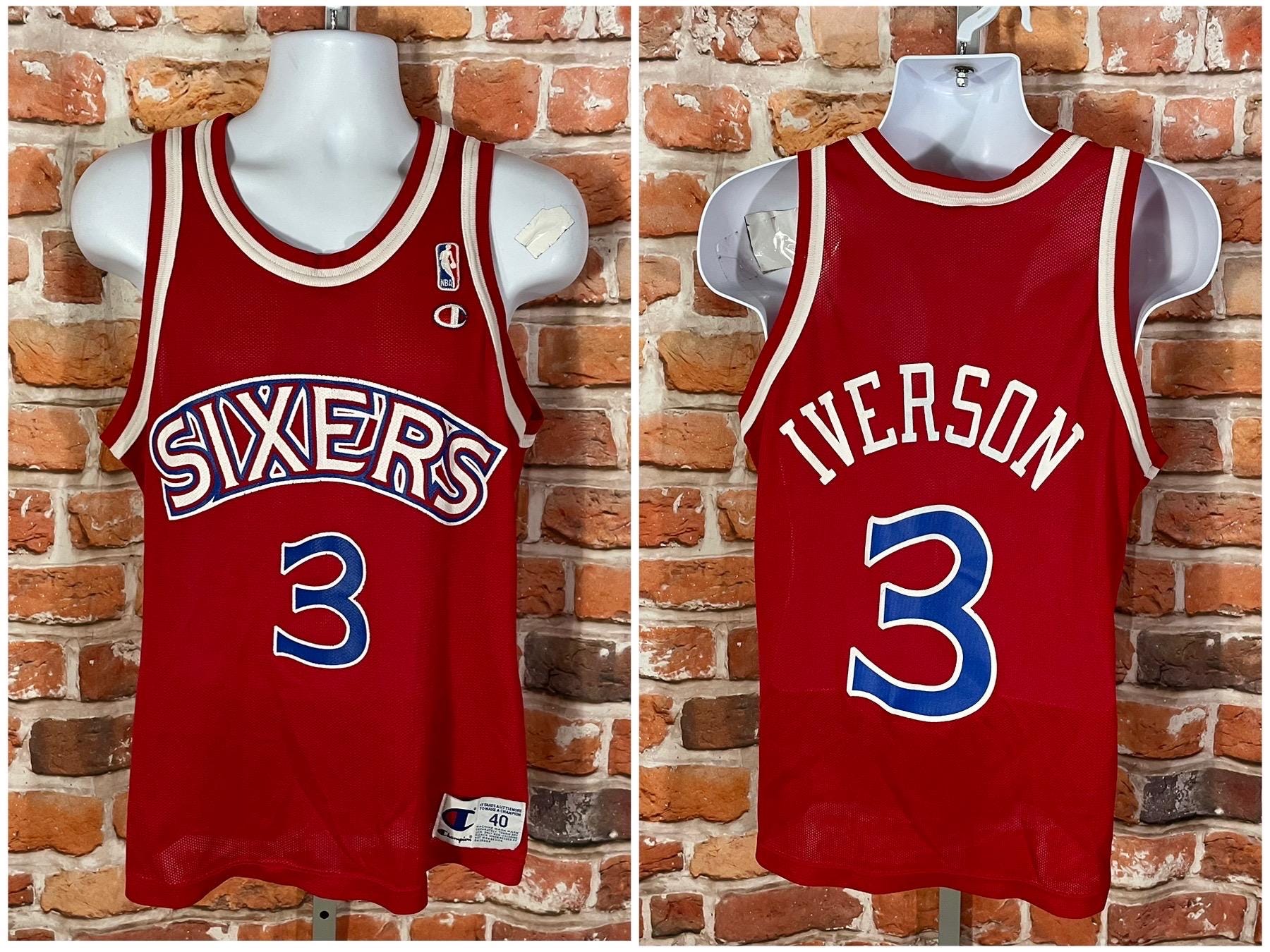 Vintage Philadelphia 76ers Allen Iverson Champion Basketball Jersey Sz 40 Etsy