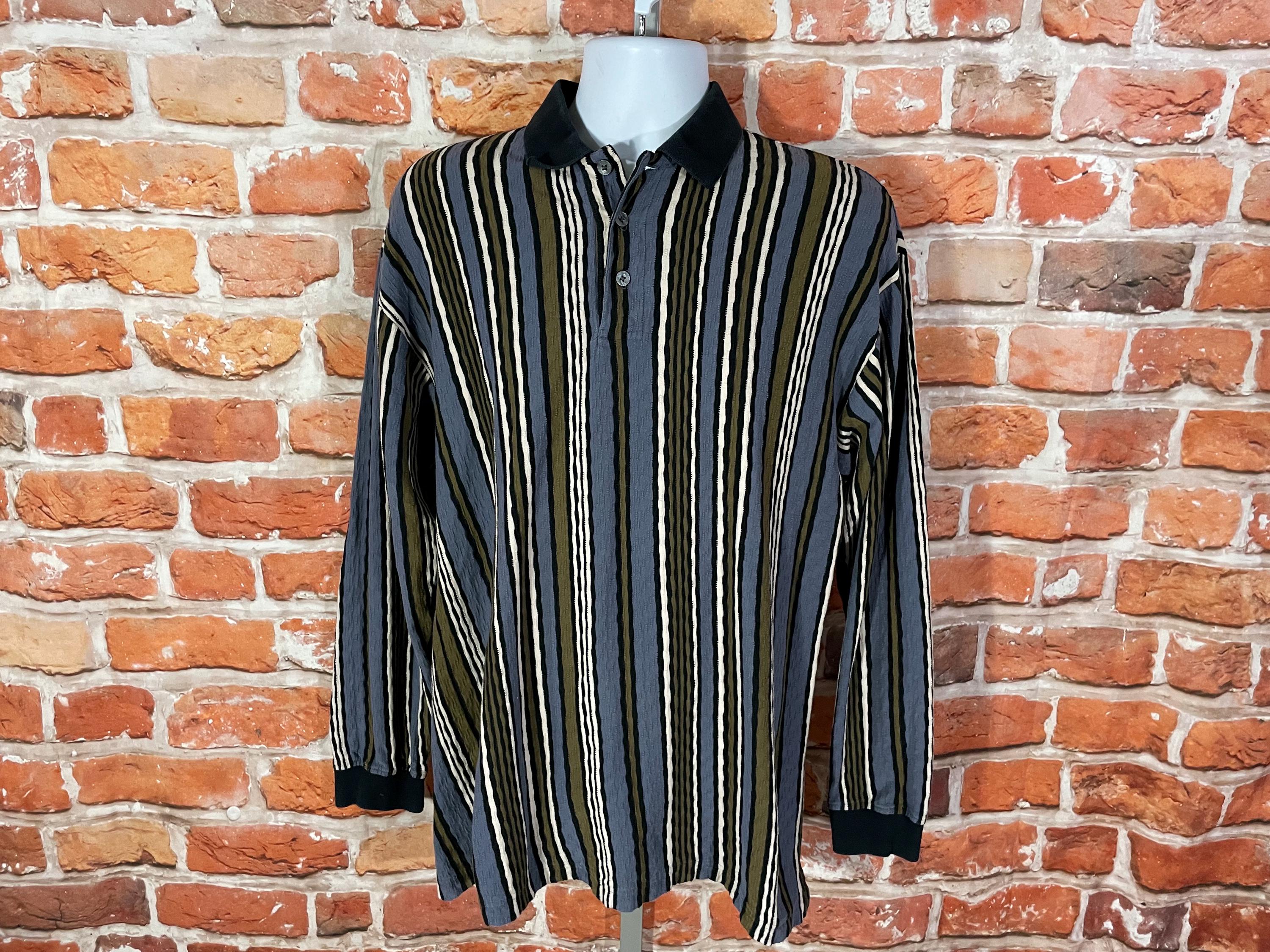 Vintage 90s Coogi Style Striped Long Sleeve Polo Shirt - Size M